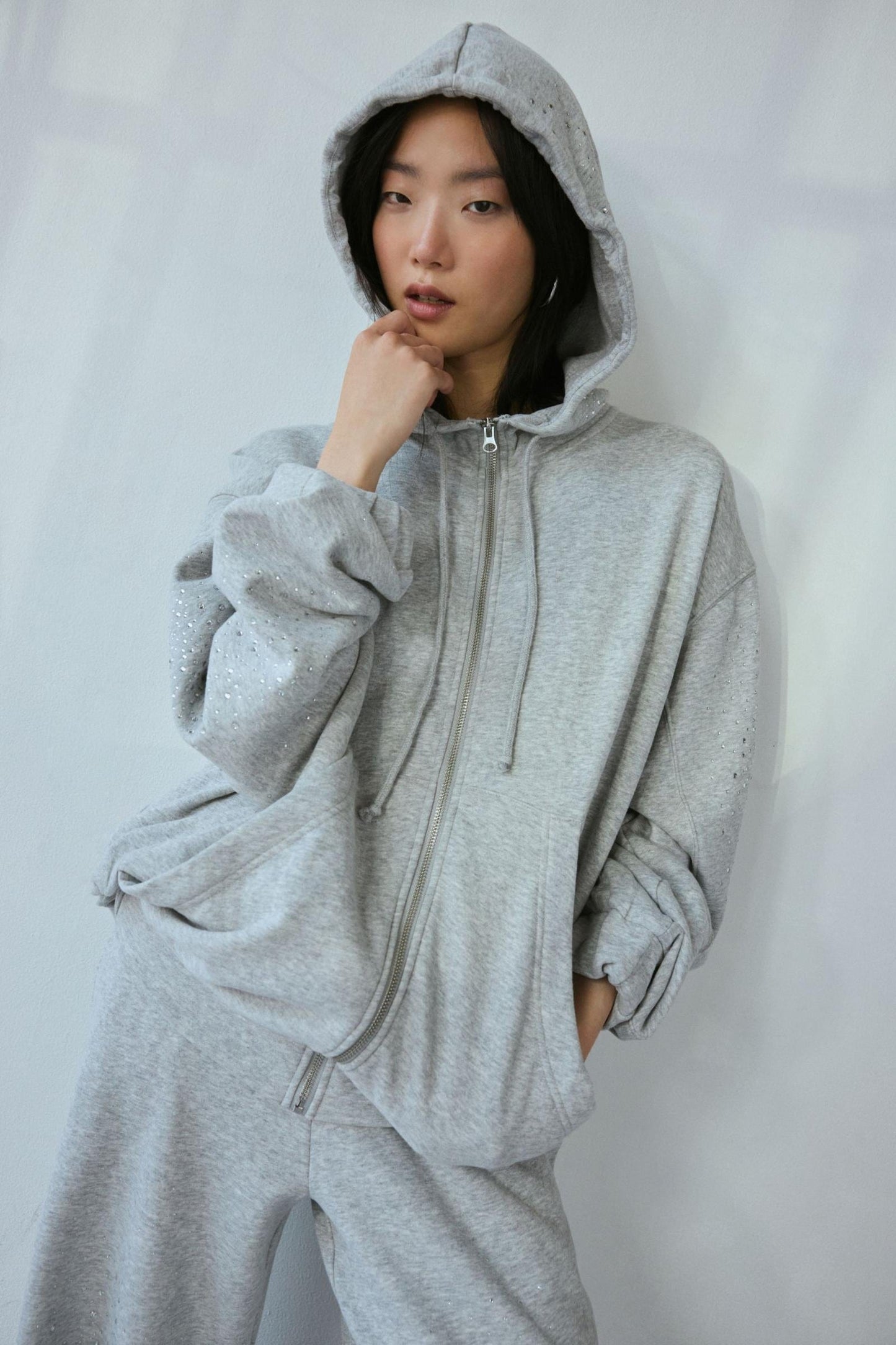 Luxoria® Embellished Zip-Up Hoodie